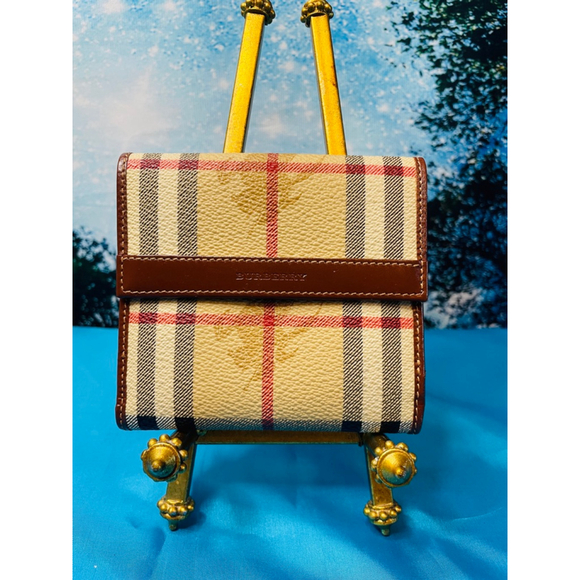 Burberry London Plaid Check Wallet One Size Beige Brown EUC - Picture 1 of 11